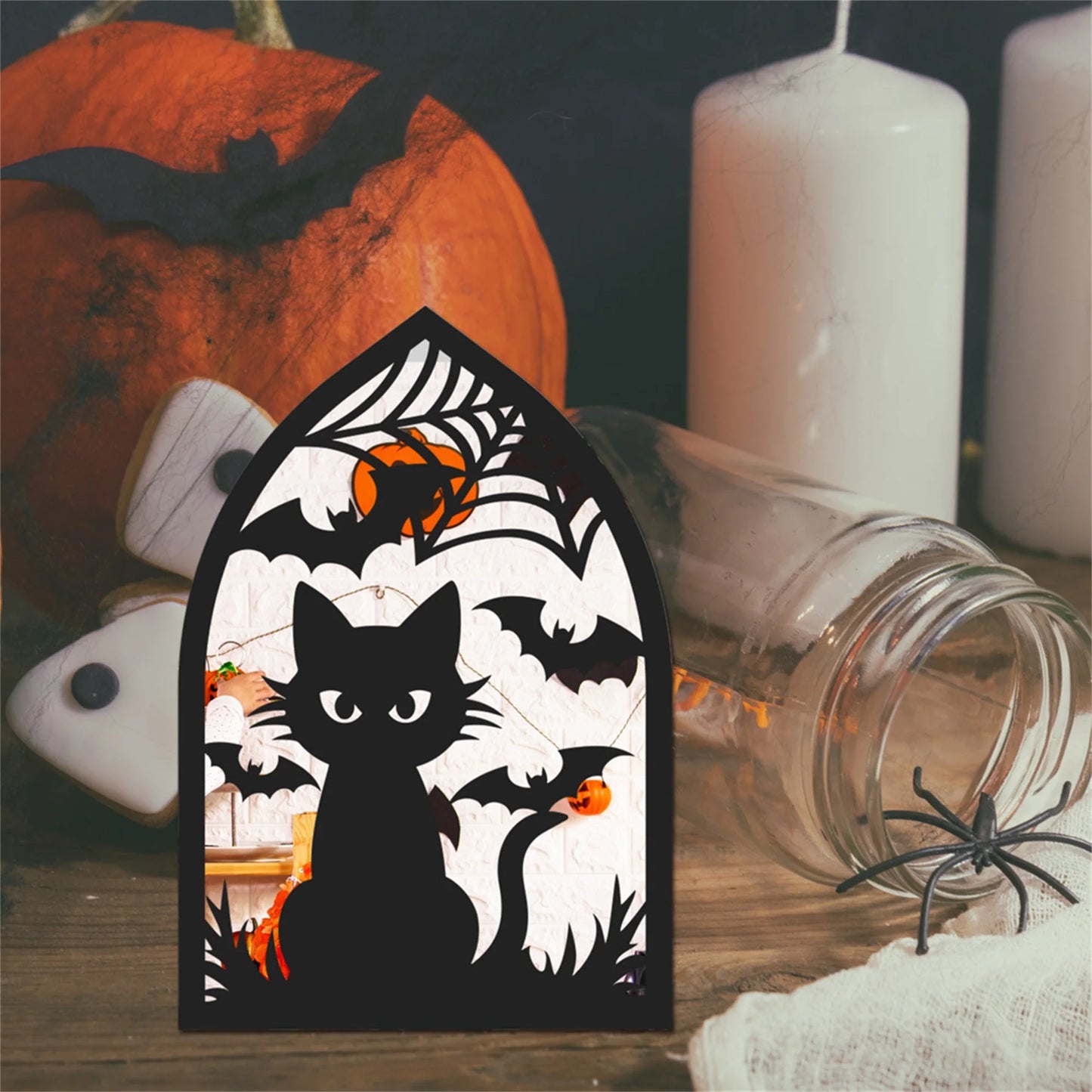 Spooky Halloween Acrylic Mirror Wall Sticker Set with Ghosts Bats Spiders - Scary Wall Art for Home Decorations
