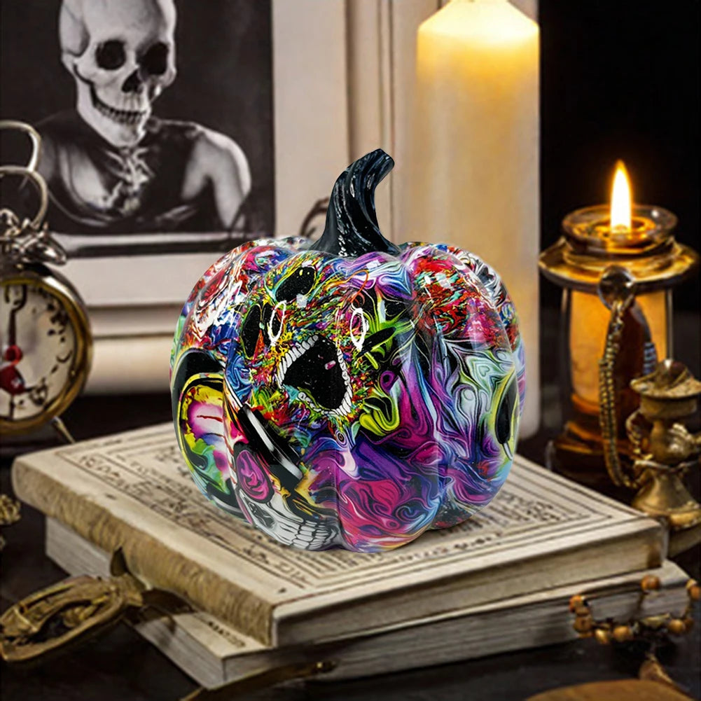 Horror Skull Halloween Pumpkin Decoration Resin Pumpkin Figurines Halloween Pumpkin Desktop Ornaments for Home Decor