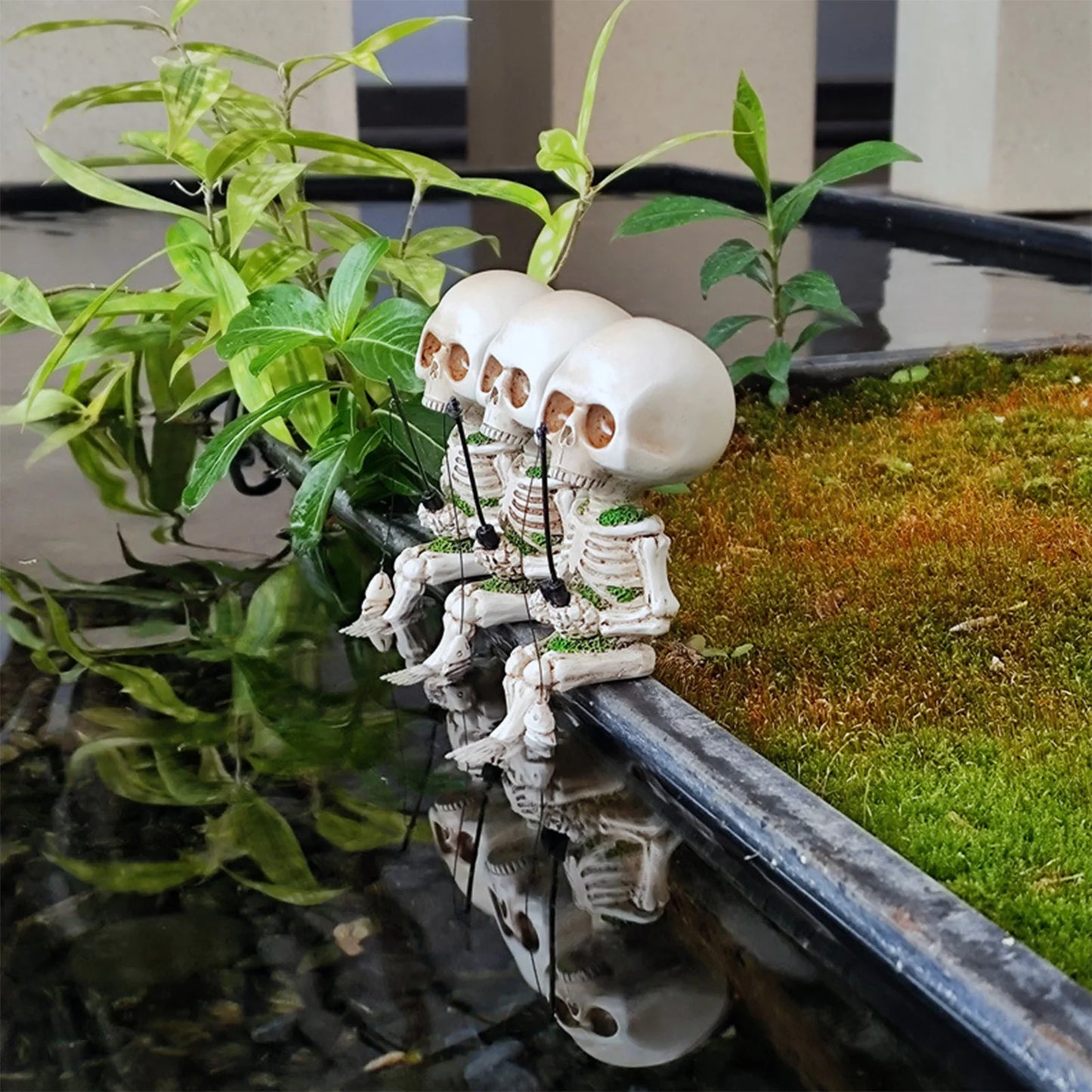 Halloween Skeleton Fishing Figurine Resin Crafts for Home Garden Decor Ghost Festival Indoor Outdoor Ornament