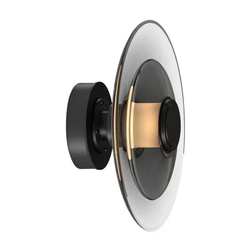 Modern Minimalist Amber Glass Disc Wall Lamp Led Bedroom Living Room Golden Black Indoor Home Decoration Sconce Lighting Fixture