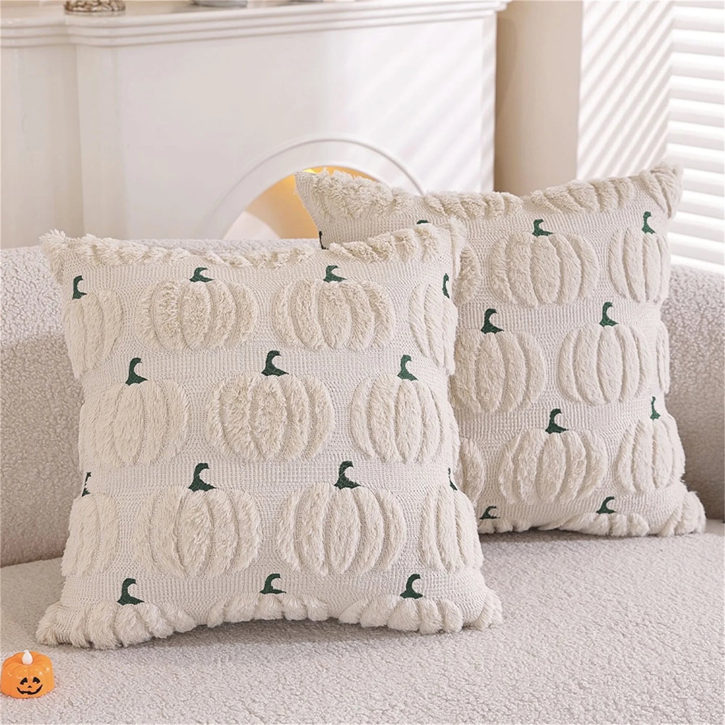 Spooky Halloween Pillowcase with Fuzzy Pumpkin Design Jacquard Pillow Covers for a Festive Home Decor Theme