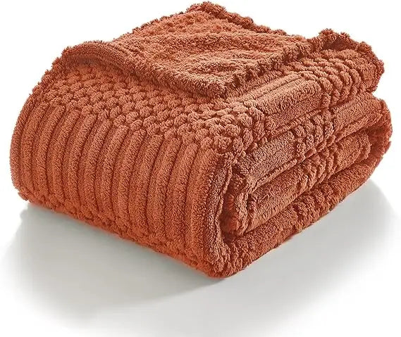 throw blanket for couch-soft boho bed throw blanket, burnt orange fleece cute tan fluffy lightweight cozy blanket for spring(50