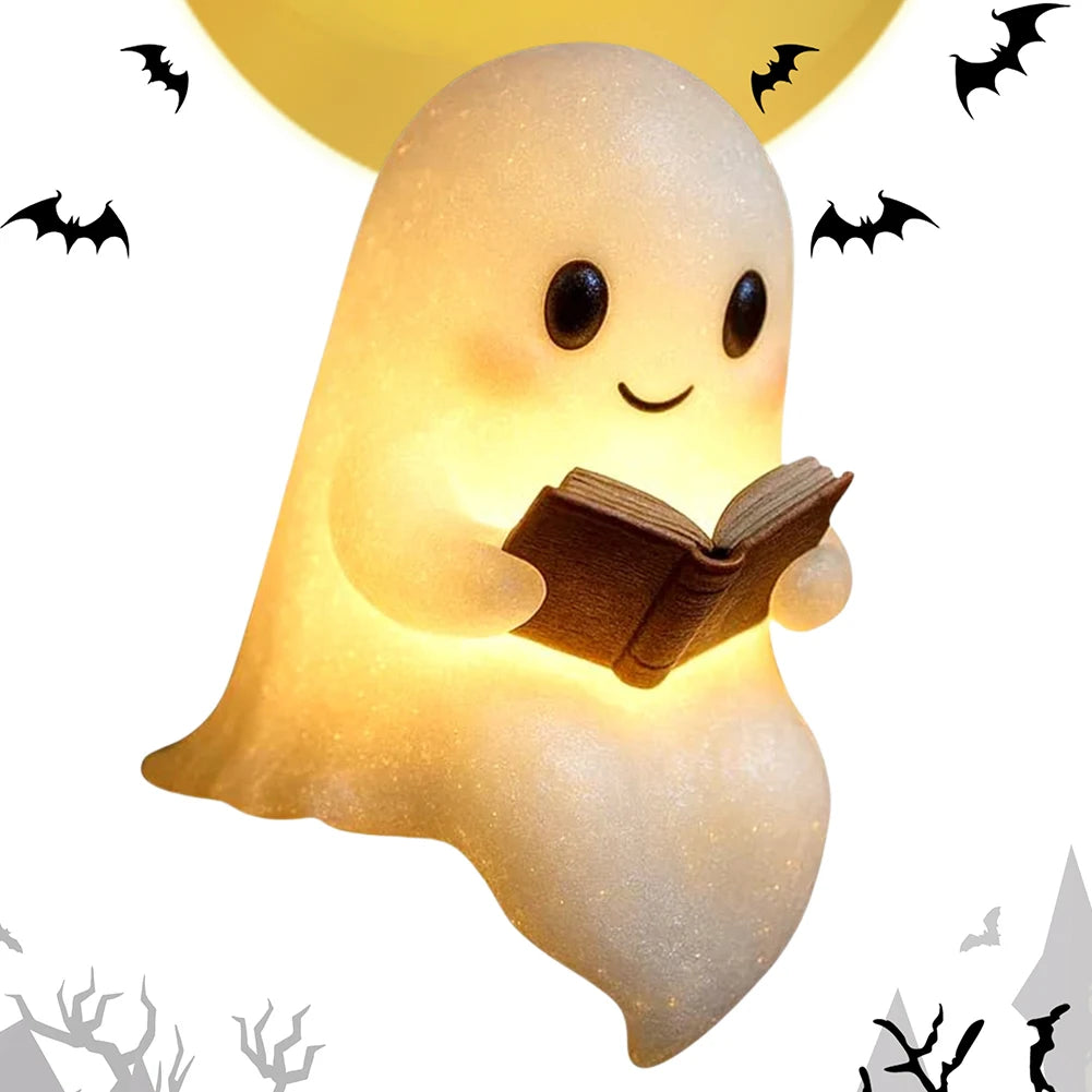 Cute Ghost Reading Lamp LED Sitting Ghost Reading A Book Night Light For Halloween Bathroom Bedside Decor Призрак Ночного Света