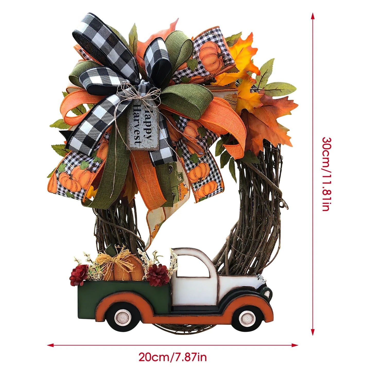 Handmade Rustic Pumpkin Carriage Wreath Fall Harvest Decor for Door Wall Wedding Table Centerpiece Farmhouse Style