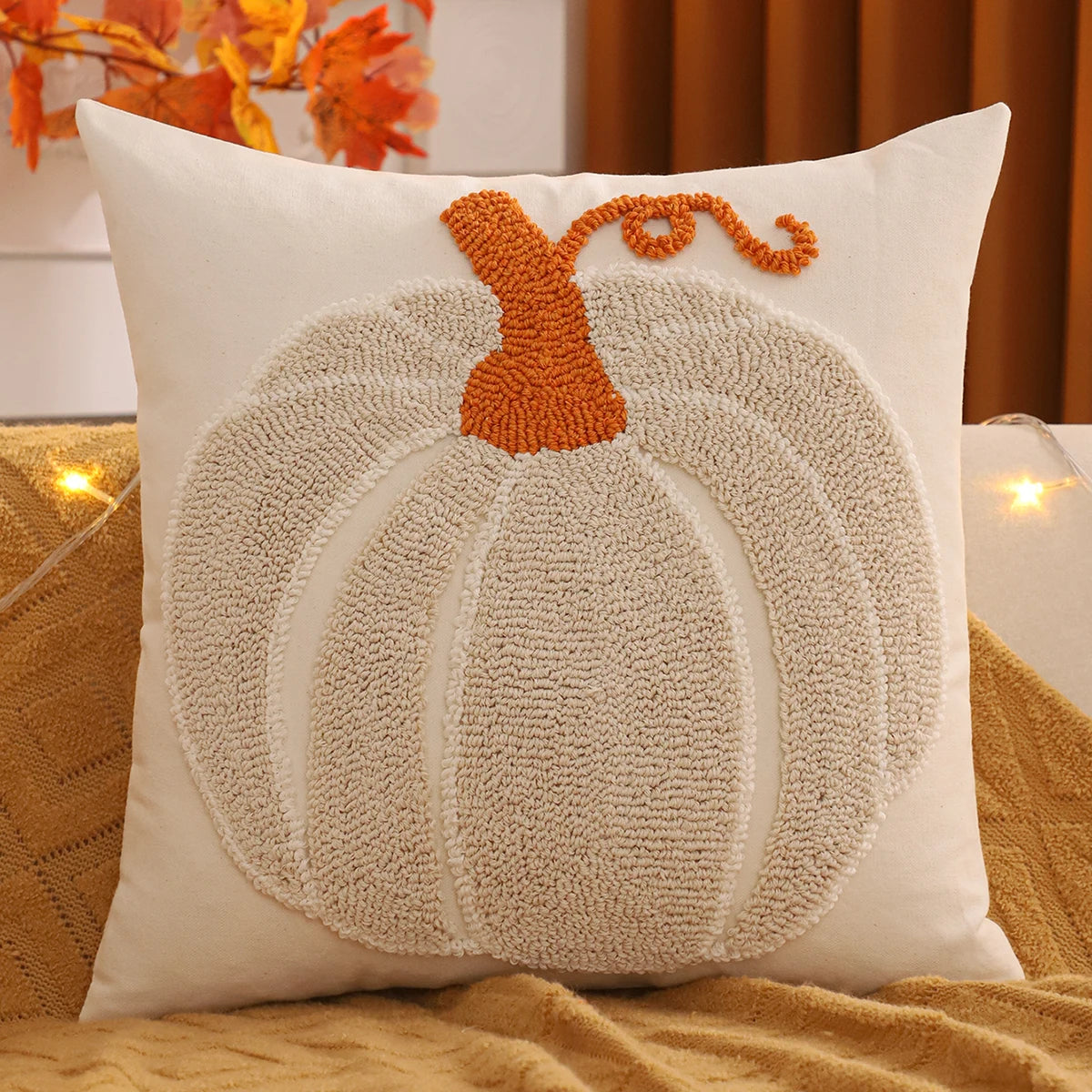 1 PC Tufting Halloween Decoration Throw Pillow Cover Pumpkin Canvas Autumn Thanksgiving Harvest Home Decoration Living Room
