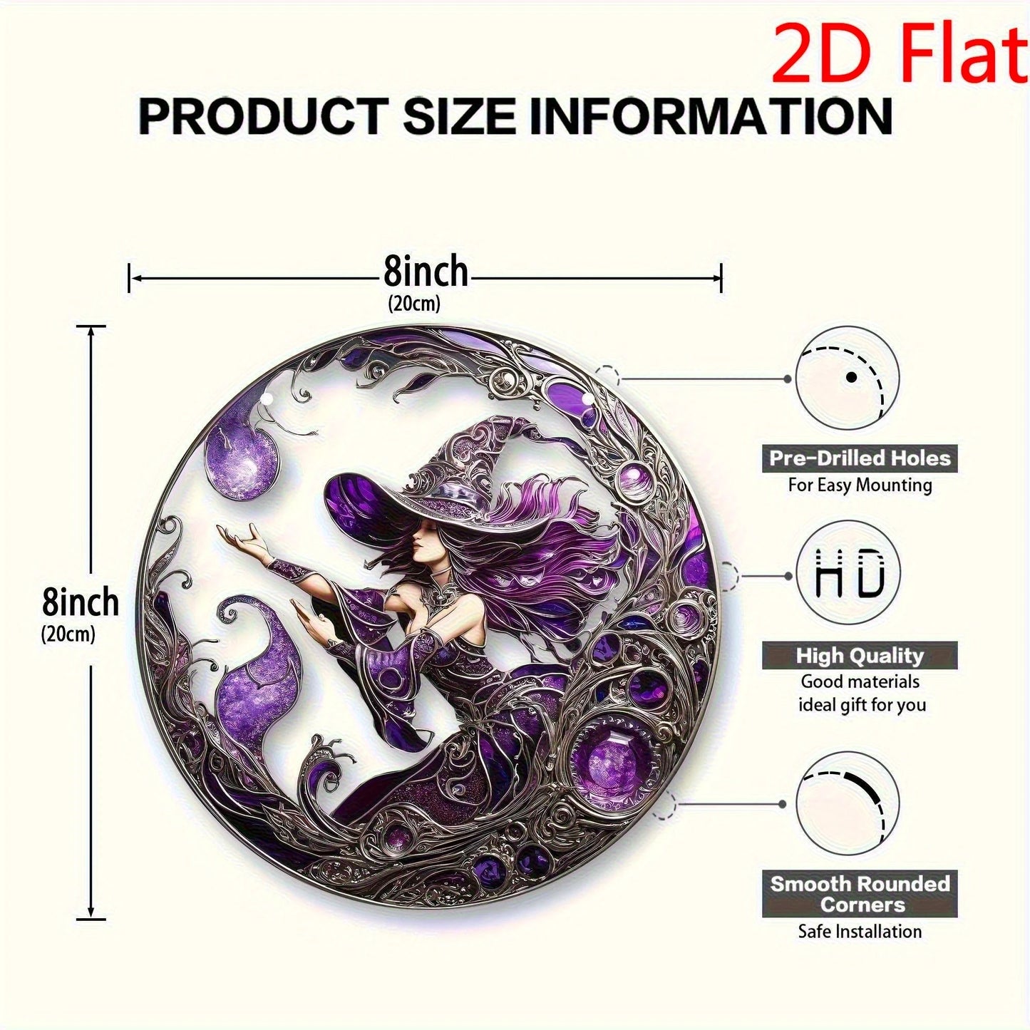 Magic Witch Window Decor - Pre-Drilled 2D Acrylic Hanger for Home/Sisterstion Spooky Ornaments Stickers