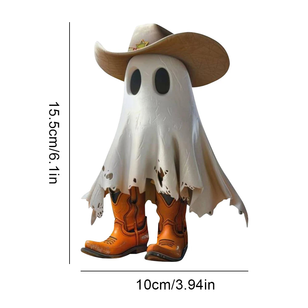 Halloween Ghost Ornaments Ghost Cowboy with Boots Ghost Sculpture Statue Outdoor Statue for Tabletop Halloween Decor Ghost Decor