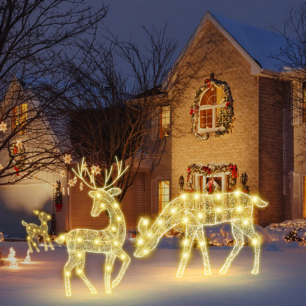 DIY Reindeer Ornaments Battery Powered Iron Art Reindeer Yard Ornament Atmosphere Props Elk Garden Statue Christmas Decorations