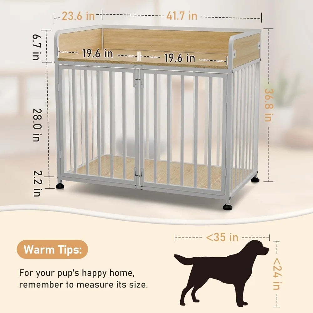 42inch Dog Crate Furniture, Medium Dog Kennel Indoor, Wooden-Metal Dog Cage, End Table , 42" L X 24" W X 36" H