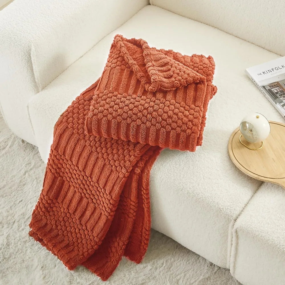throw blanket for couch-soft boho bed throw blanket, burnt orange fleece cute tan fluffy lightweight cozy blanket for spring(50