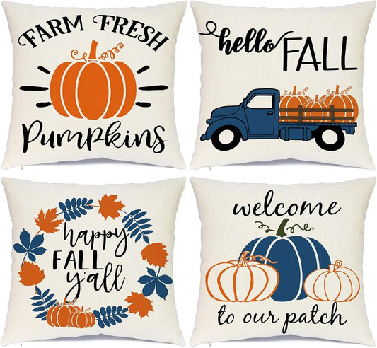 Fall Pillow Covers 20x20 Inches Fall Decorations Thanksgiving Autumn Theme Outdoor Pumpkin Patch Farmhouse Decorative Throw Pill