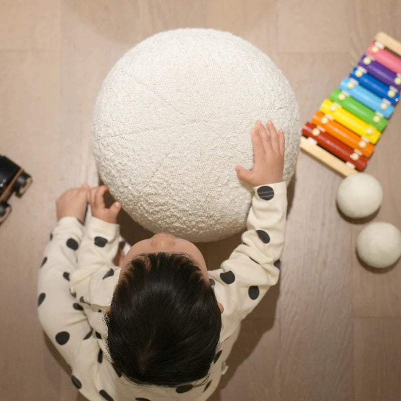 Luna 12 Round Sphere Accent Ball Throw Pillow, Ivory White Boucle