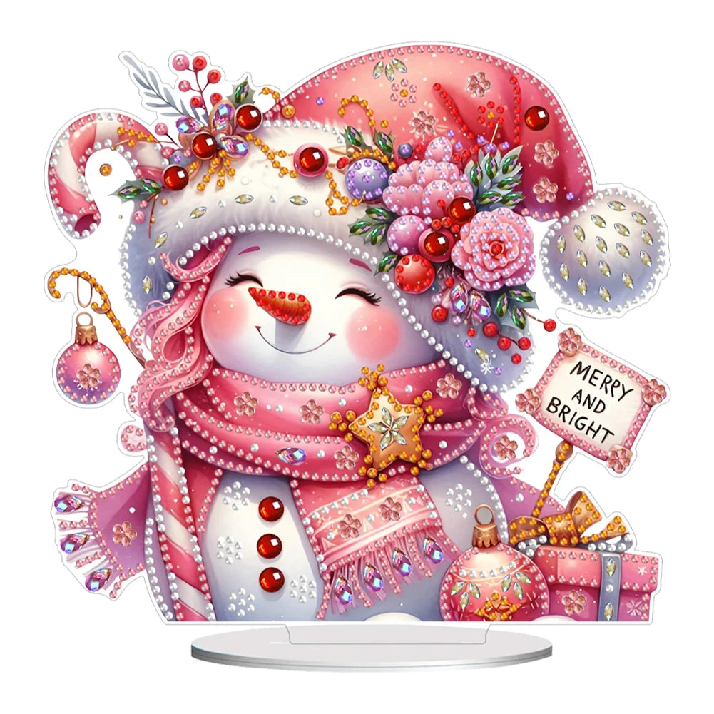 Christmas Snowman Diamond Painting Tabletop Ornaments Kit 5D DIY Diamond Art Tabletop Decorations for Home Office Desktop Decor