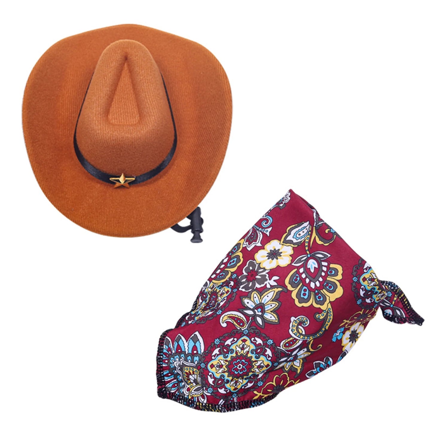 2 Pcs Pet Cowboy Hat Bandana Set for Dogs and Cats Western Style Costume for Parties Photos and Daily Wear