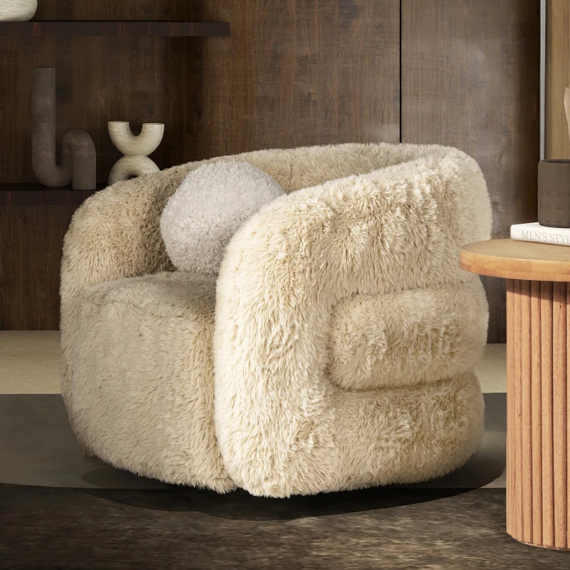 Ayla 9 Round Sphere Accent Ball Throw Pillow, Curly White Faux Fur