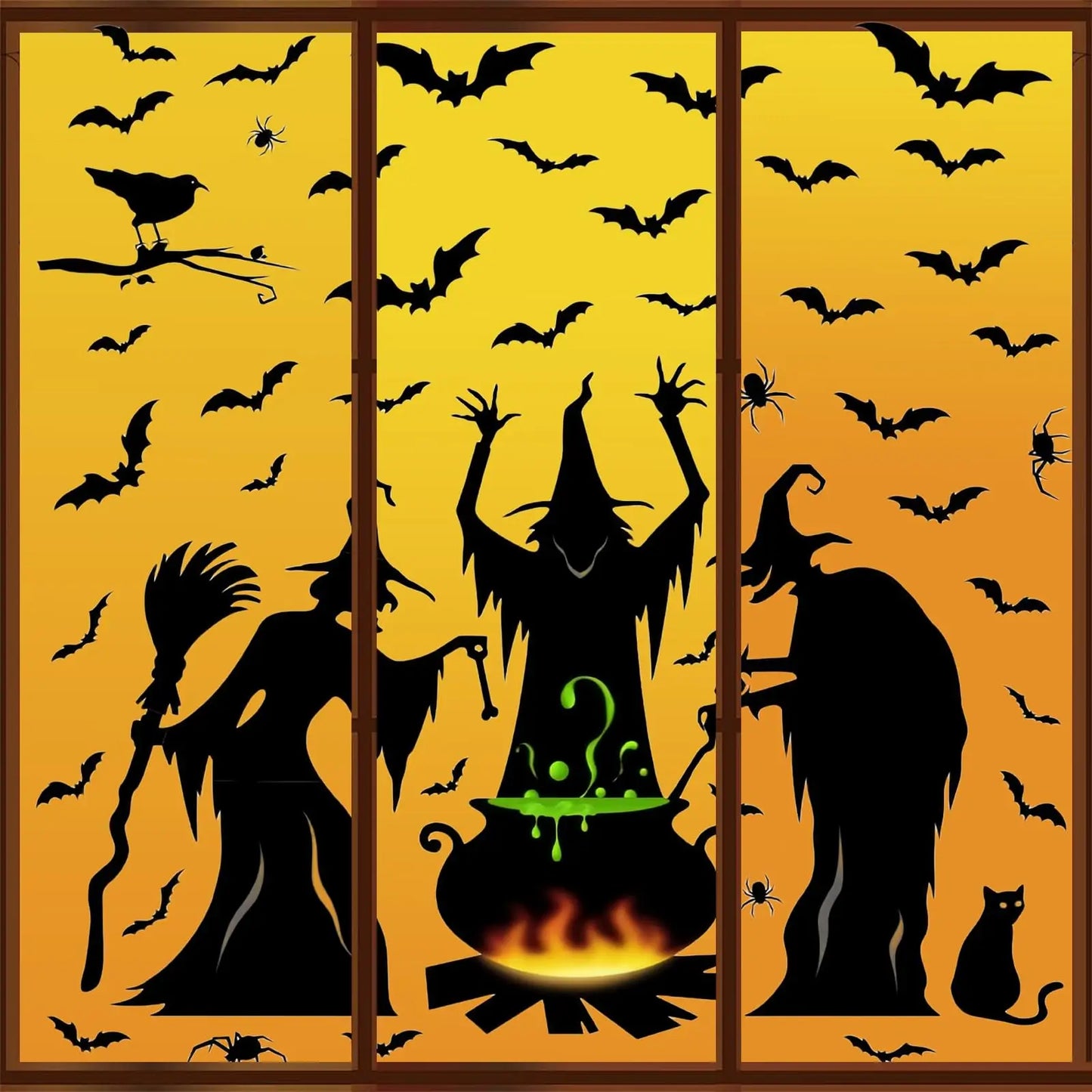 Halloween Window Clings - Witch, Bats, Spider & Cat Design, Window Stickers for Halloween Party Decor, House Decals