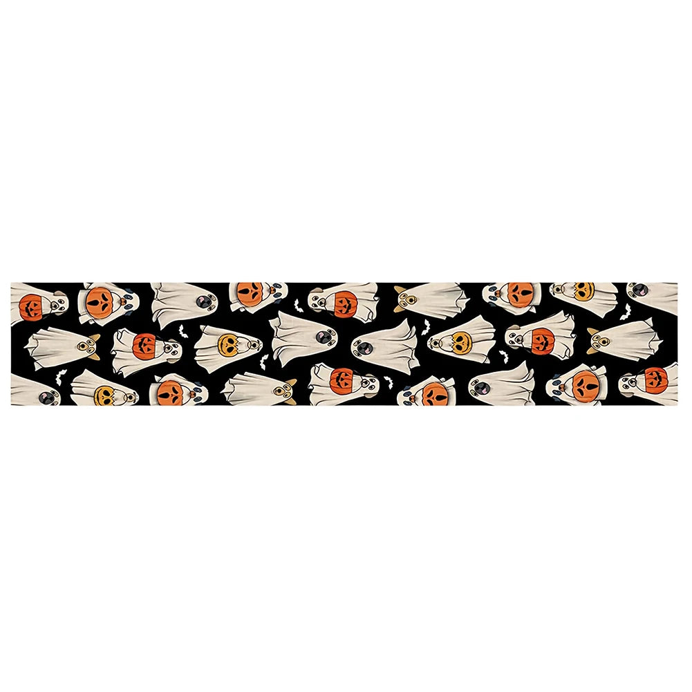 Halloween Spooky Ghost Dog Table Runner Jack O Lantern Pumpkin Bat Pumpkin Ghost Table Runner Indoor Outdoor Home Party Decor