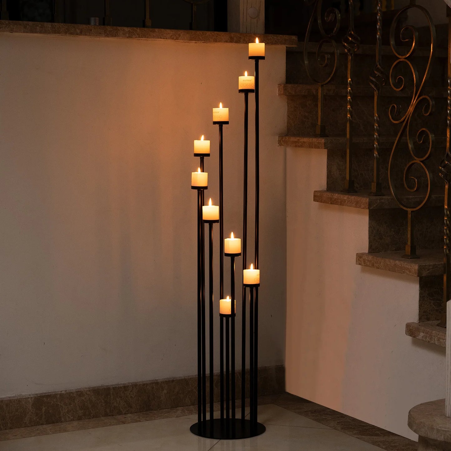 Black 9 Arm Floor Candle Holder Candelabra for Home Decor Weddings Dinner Parties Chrismas Formal Events 46.3inches