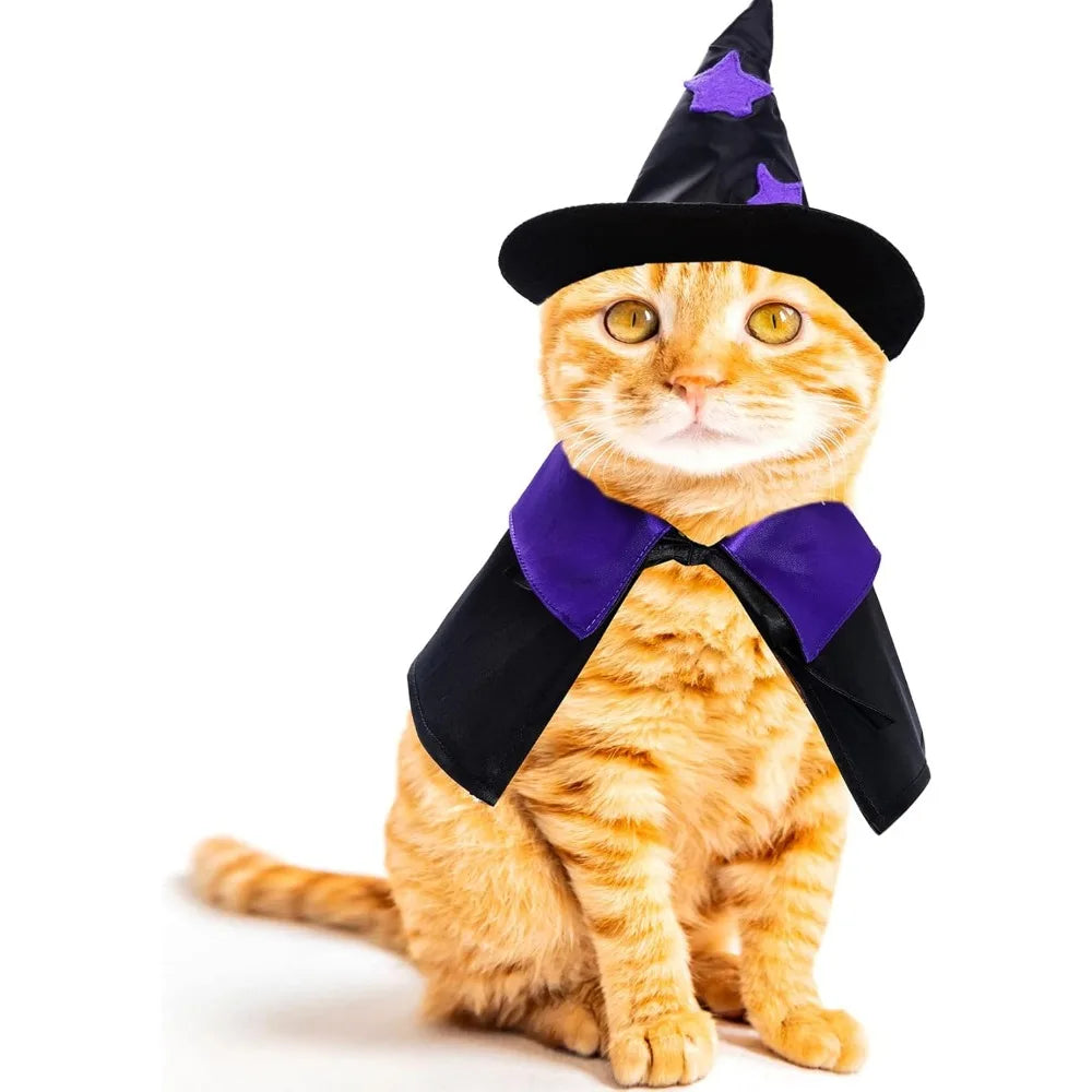 Dxhycc Halloween Pet Costume Cat Wizard Costume Funny Wizard Cat Clothes Cloak and Hat for Small Dogs Outfits