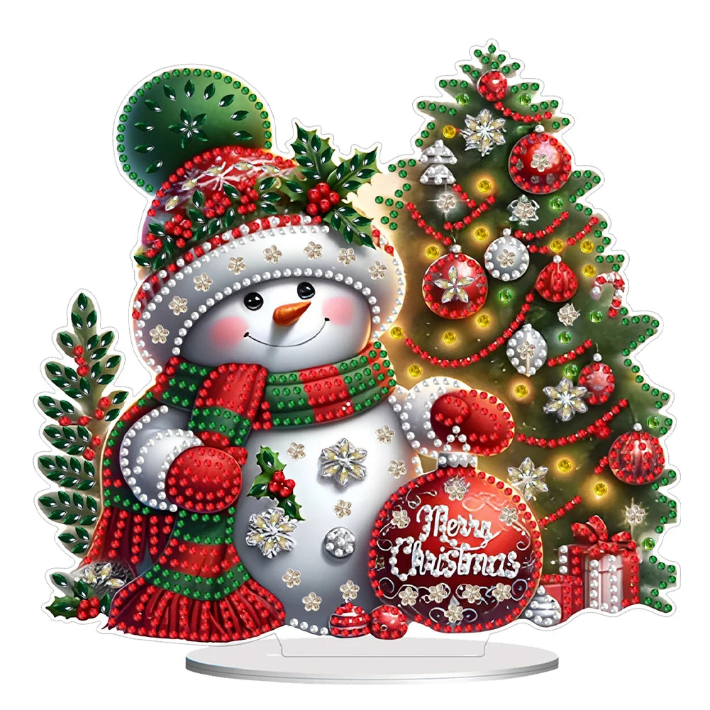 Christmas Snowman Diamond Painting Tabletop Ornaments Kit 5D DIY Diamond Art Tabletop Decorations for Home Office Desktop Decor