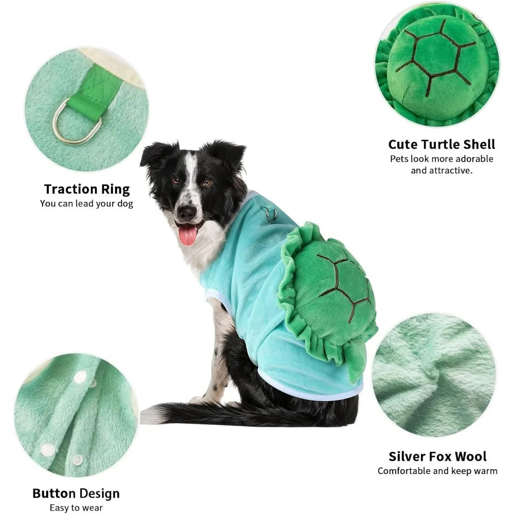 Turtle Dog Costume - Dog Halloween Costume with Utral Soft Turtle Shell Cute Outfit, Warm Fleece Doggie Clothes Cat Apparel with