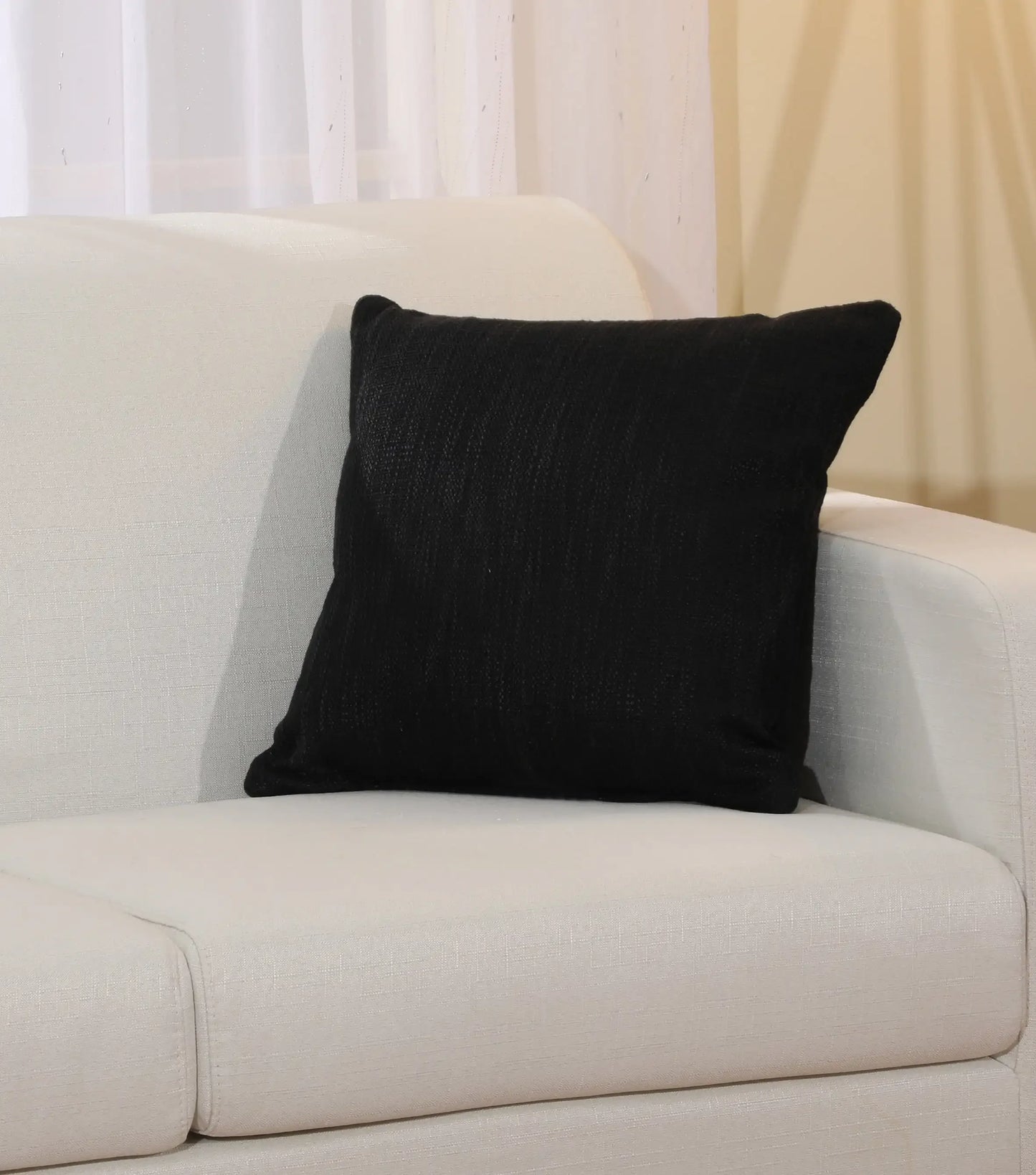 Solid Texture Polyester Square Decorative Throw Pillow, 18" x 18", Black