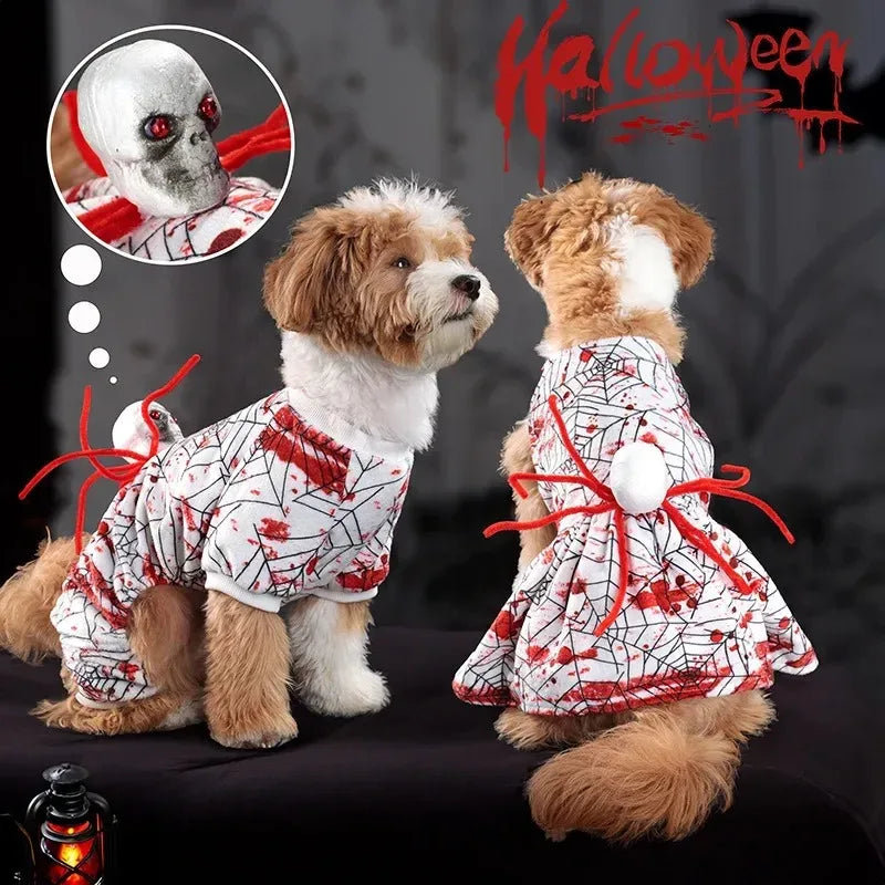 New Style Dog Halloween Party Costume Skeleton Puppy Bloody Dress Spooky Dogs Cats Holiday Skirts Funny Pet Spider Skirt Costume