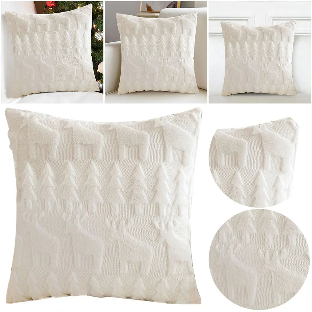 Christmas Pillow Covers 45x45cm Soft Plush Pillowcase Couch Cushion Case for Couch Sofa Holiday Festivals Winter Home Decor