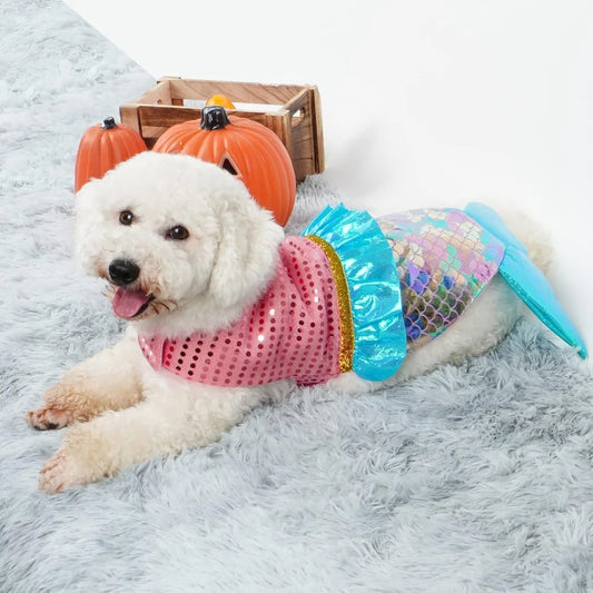cyeollo Mermaid Dog Halloween Costumes Cute Dog Costume Sequin Birthday Party Pet Clothes Outfit Dressing Up Pet Costumes for Me
