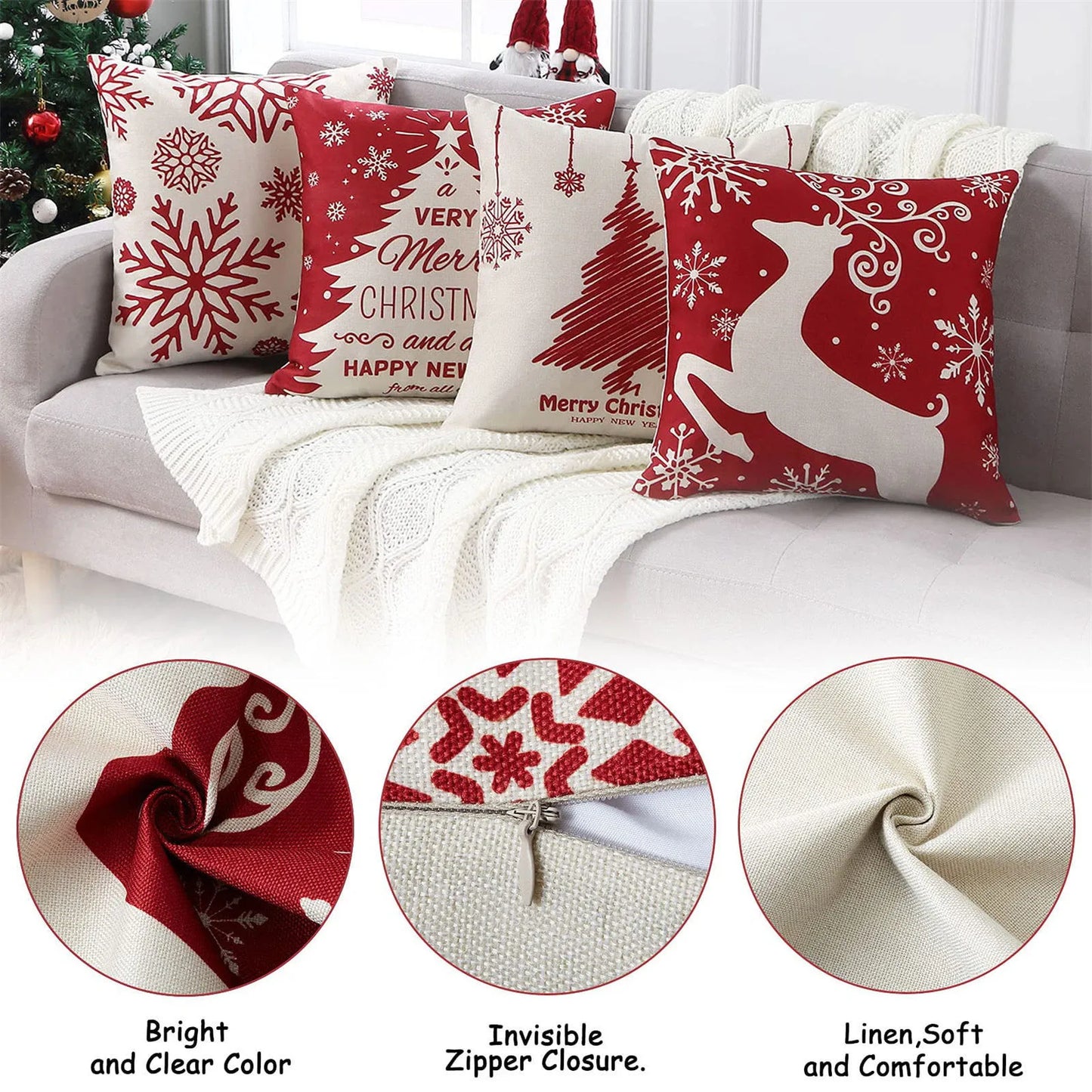2023 Christmas Pillow Covers Christmas Decorations Throw Pillow Covers Set Of 4 Throw Pillow Cases With Holiday Decor Sofa