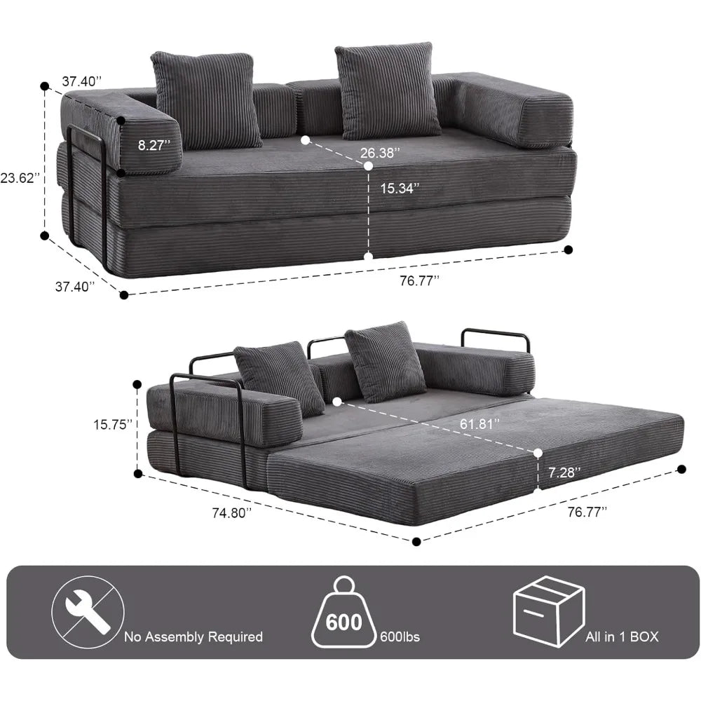 Convertible Sleeper Sofa Bed, Compression Folding Sofa with Pillow, No Assembly Required, Shape Frame, Floor Sofas Lounge Couch