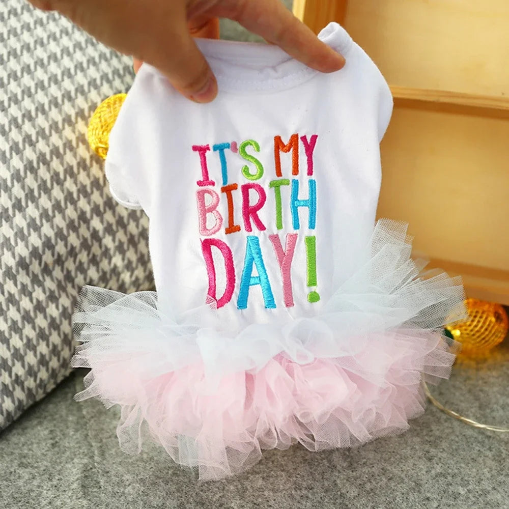 Princess Birthday Dog Dress It's My Birthday Princess Skirt Tutu Dress for Small Medium Dogs Puppy Birthday Girl Cat Pet Outfit