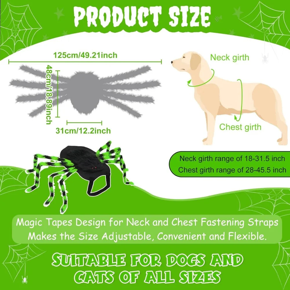 Dog Halloween Costume Large Breed, Furry Dog Spider Costume with 64 LED, Funny Halloween Dogs Costumes for Large Dogs Medium Pet