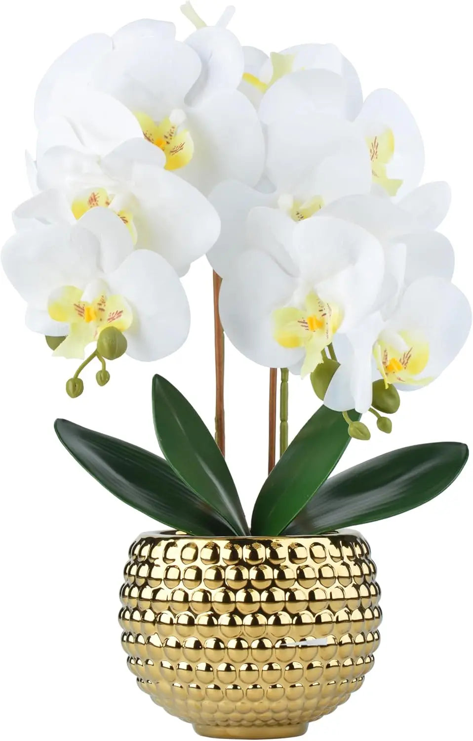Orchids Artificial Flowers, 17'' White Faux Orchids with Gold Pot for Living Room Decor, White Faux Orchid Plant for Bathroom