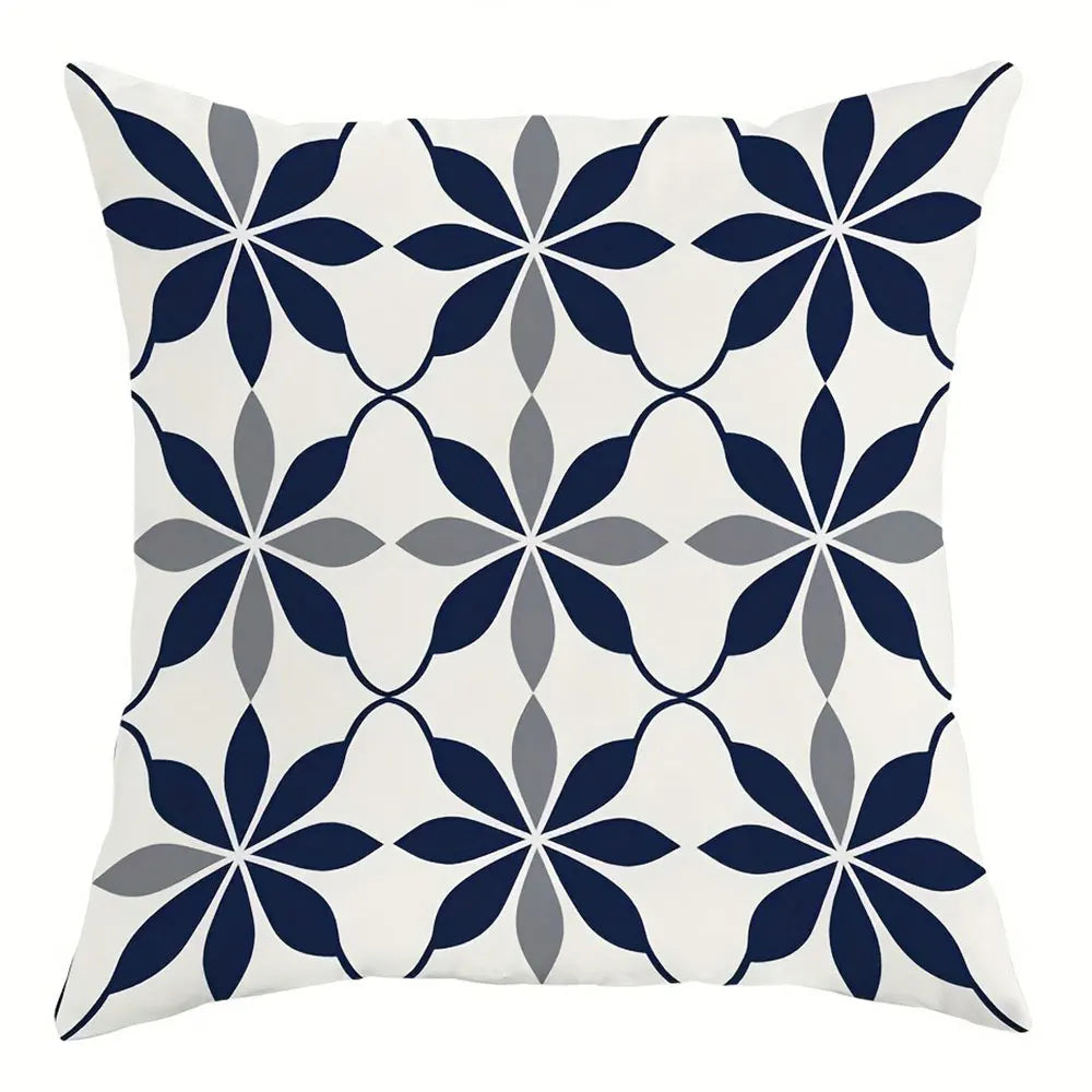 Blue and White Daisy Geometric Pattern PillowcaseBedroom Living Room Sofa Home Decor Polyester Cushion Cover with Zipper