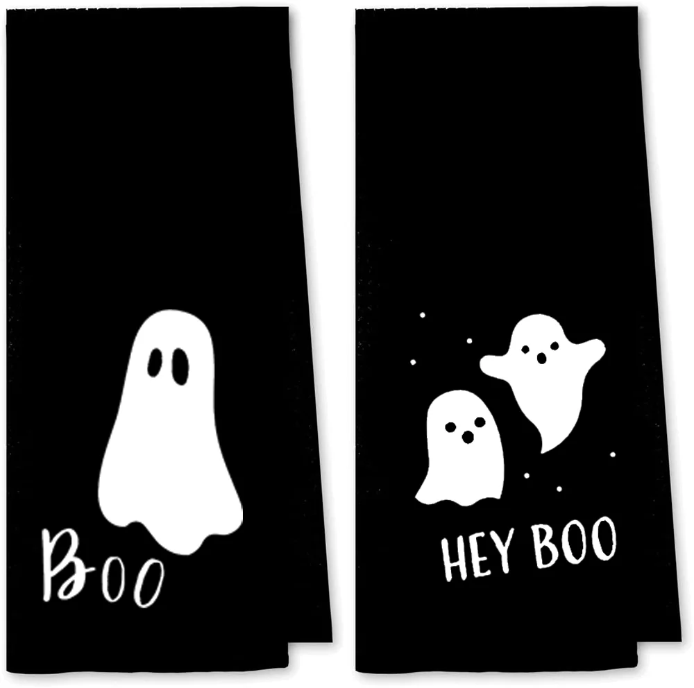 1pcs Black Ghost Boo Halloween Kitchen Towels Dish Towels Trick or Treat Hand Towels Halloween Bathroom Decor Gift for Host Home