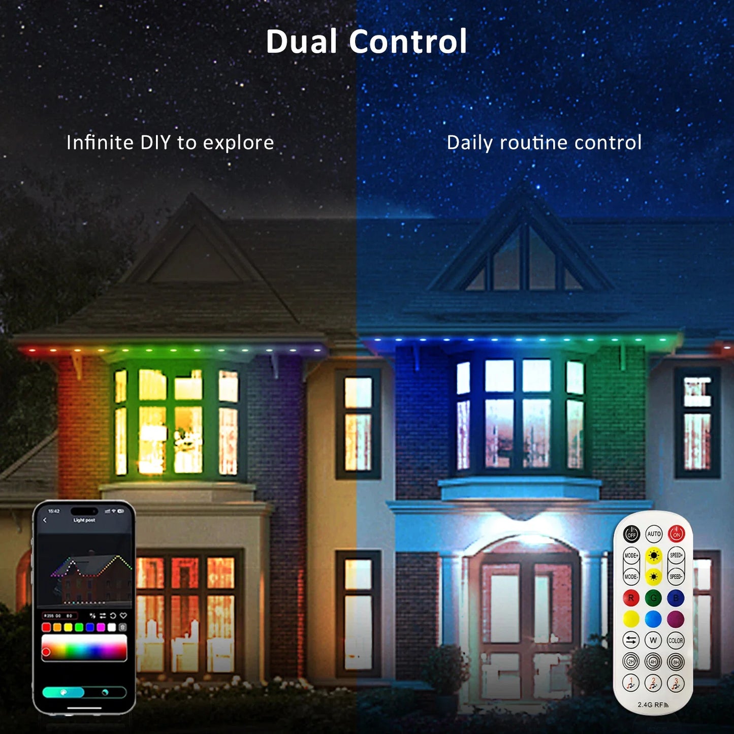 200FT 120 LEDs Permanent Outdoor Eaves Lights Smart RGBIC LED Lights Festival Flashing Lighting Fairy String Holiday Lighting