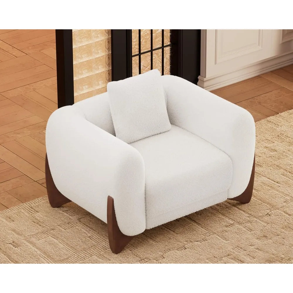 Sherpa Boucle Couch Armchair Single, Modern Sofa Upholstered Deep Chair with Soft Throw Pillow Skin-Friendly Minimalist