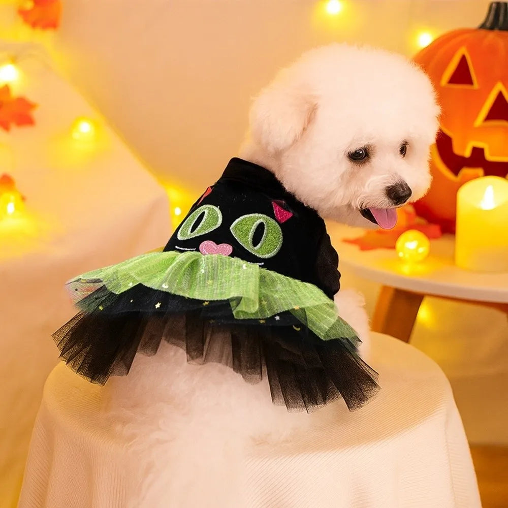 Puppy Costumes Two Legged Dog Halloween Dress Soft Comfortable Dog Pullover Black Dog Lace Skirt Cosplay Party