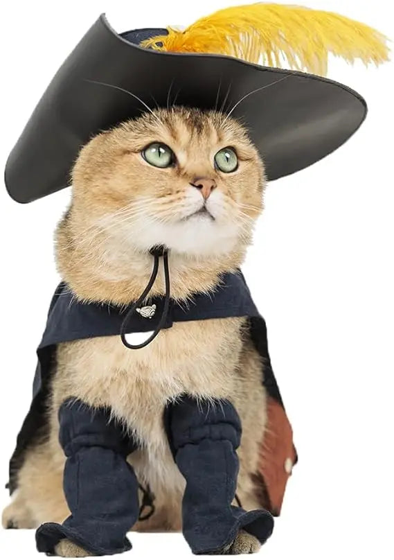 Pet Cat Dog Puss in Boot Costume Cosplay Halloween Cute Kitten Puppy Clothes Dress up Pretend Play with Cloak Hat Belt Cape Acce
