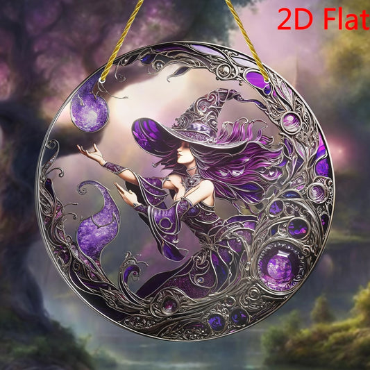Magic Witch Window Decor - Pre-Drilled 2D Acrylic Hanger for Home/Sisterstion Spooky Ornaments Stickers