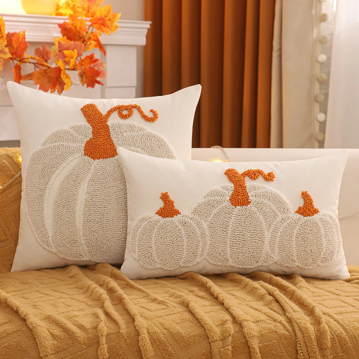 1 PC Tufting Halloween Decoration Throw Pillow Cover Pumpkin Canvas Autumn Thanksgiving Harvest Home Decoration Living Room
