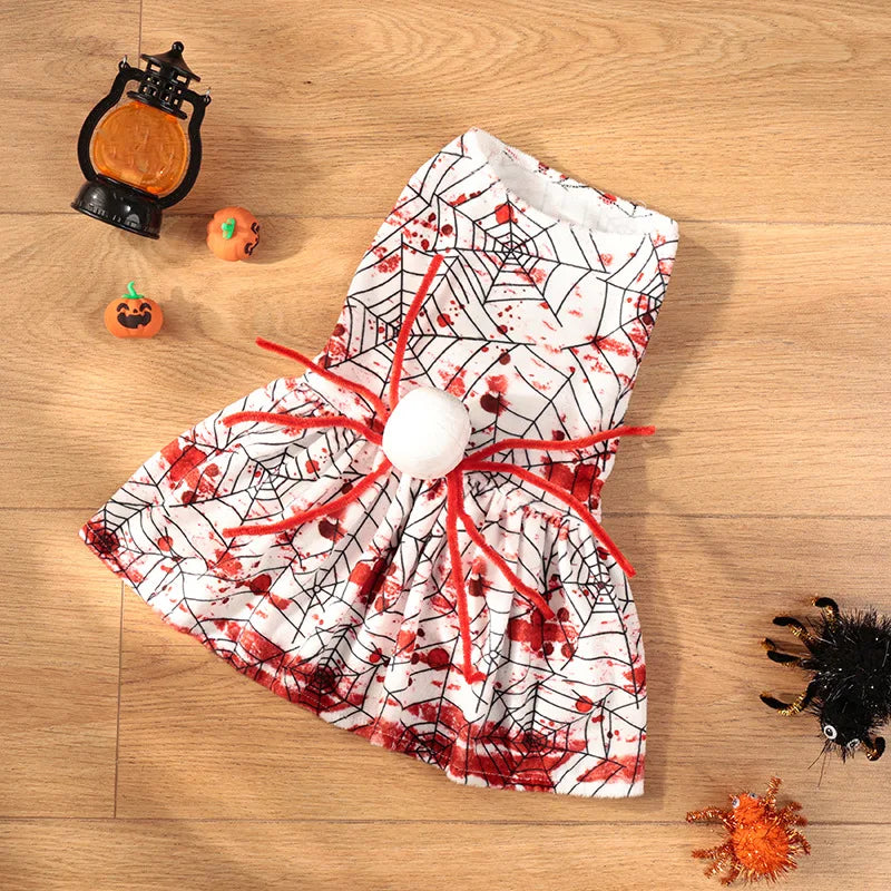 New Style Dog Halloween Party Costume Skeleton Puppy Bloody Dress Spooky Dogs Cats Holiday Skirts Funny Pet Spider Skirt Costume