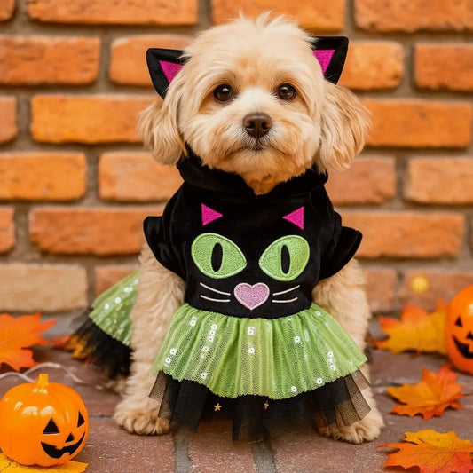 Puppy Costumes Two Legged Dog Halloween Dress Soft Comfortable Dog Pullover Black Dog Lace Skirt Cosplay Party