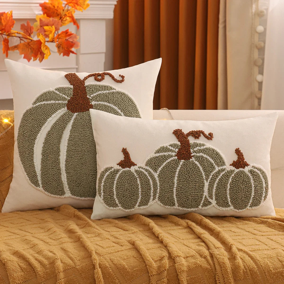 1 PC Tufting Halloween Decoration Throw Pillow Cover Pumpkin Canvas Autumn Thanksgiving Harvest Home Decoration Living Room
