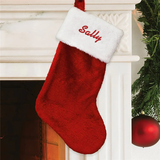 Personalized Plush Christmas Stockings Santa Claus Stuffed Stocking New Year's Fireplace Pendant Winter Holiday Gifts Home Decor