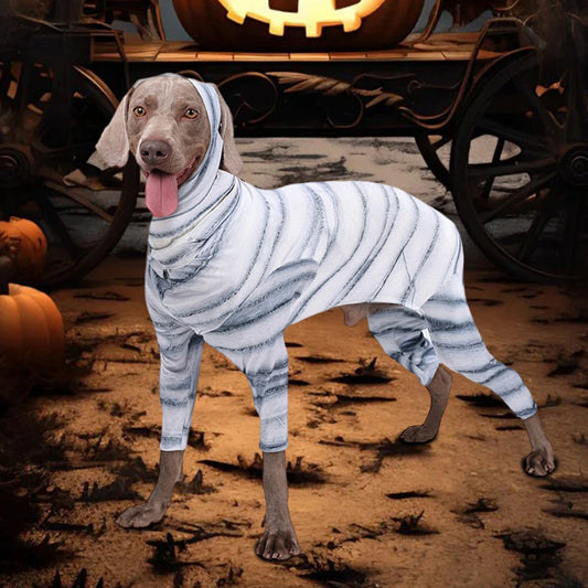 Funny Halloween Costume for Dogs and Cats - Striped Mummy Print Jumpsuit for Pet Cosplay Party Outfit Perfect for Decoration