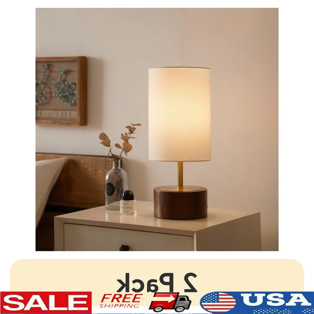 2 Pack Touch Sensor Table Lamp Walnut Brushed Brass Finish Retro Modern Style 16.25 Inch Elegant Lighting Home Decor