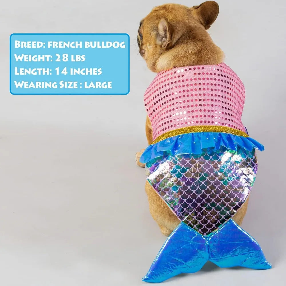 cyeollo Mermaid Dog Halloween Costumes Cute Dog Costume Sequin Birthday Party Pet Clothes Outfit Dressing Up Pet Costumes for Me