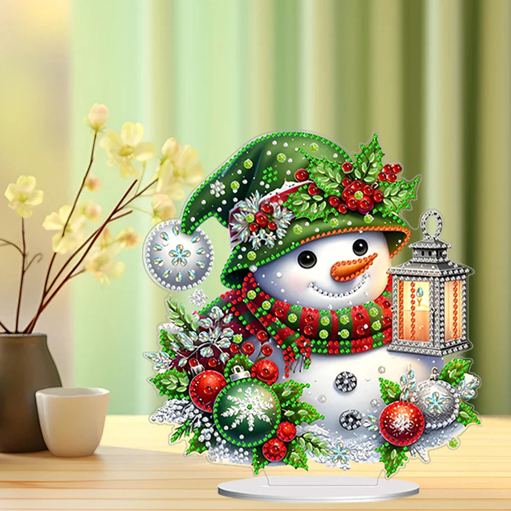 Christmas Snowman Diamond Painting Tabletop Ornaments Kit 5D DIY Diamond Art Tabletop Decorations for Home Office Desktop Decor